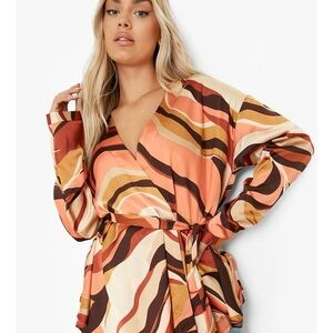 Plus 70s Marble Print Satin Wrap Top size 22